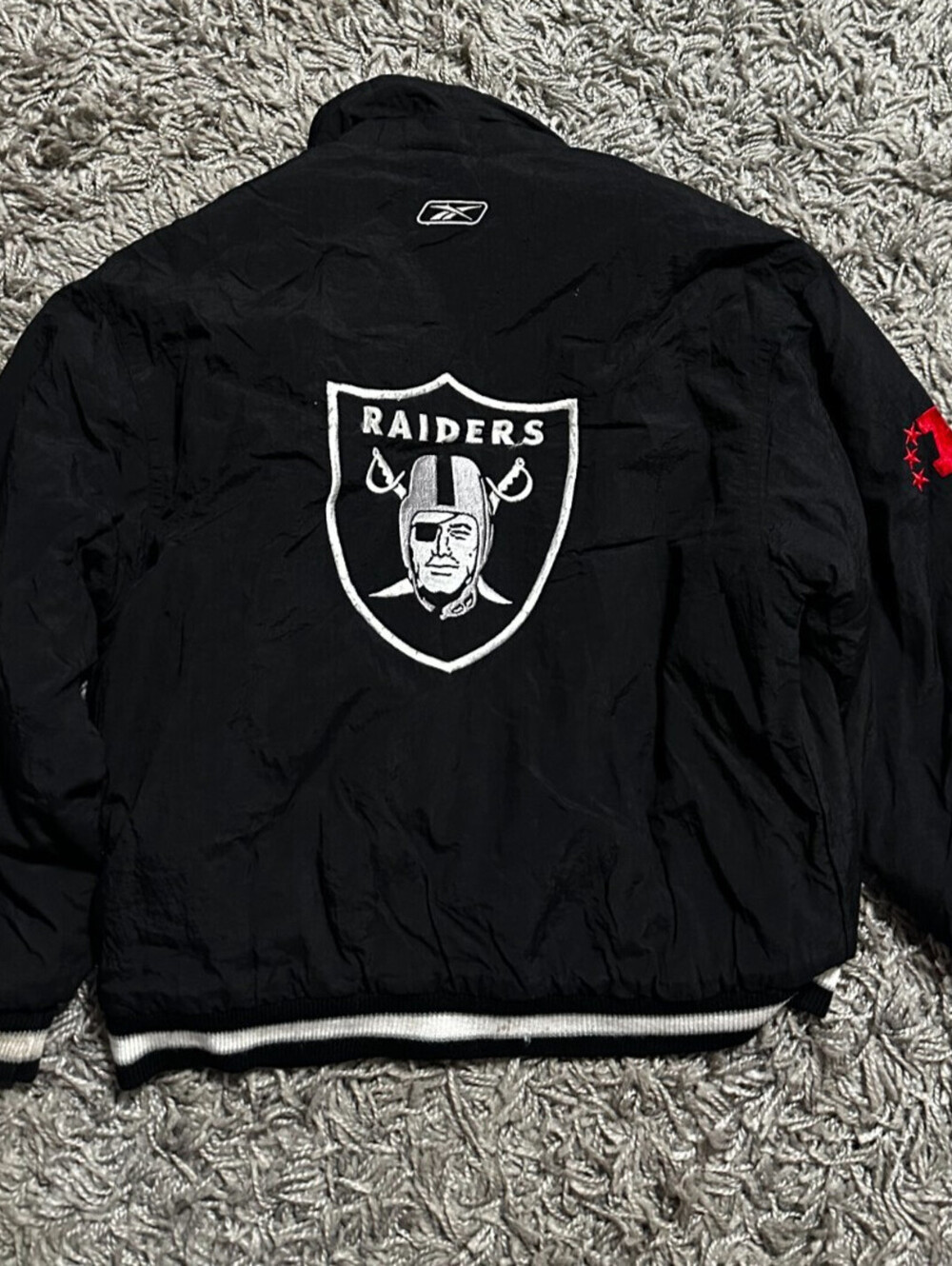 Vintage Y2K Oakland Raiders Puffer Jacket Reebok Hooded Zip Up Size Youth S
